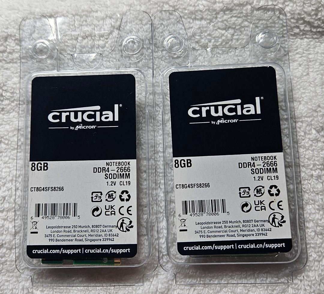 crucial純正 新品未使用未開封品 DDR-4 8GB 2箱 = 16GB