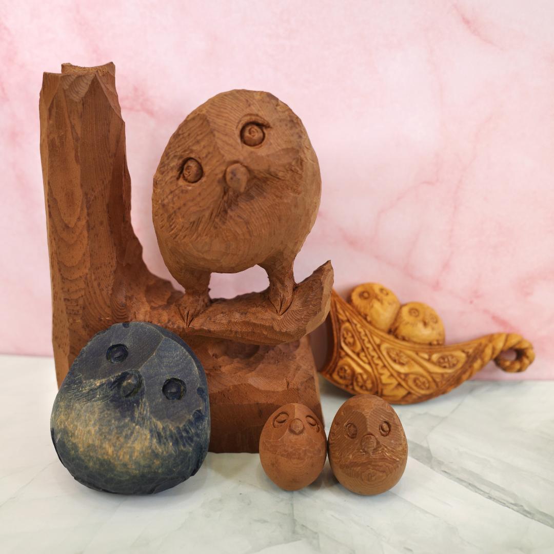 工房がんま フクロウの木彫り５種セット