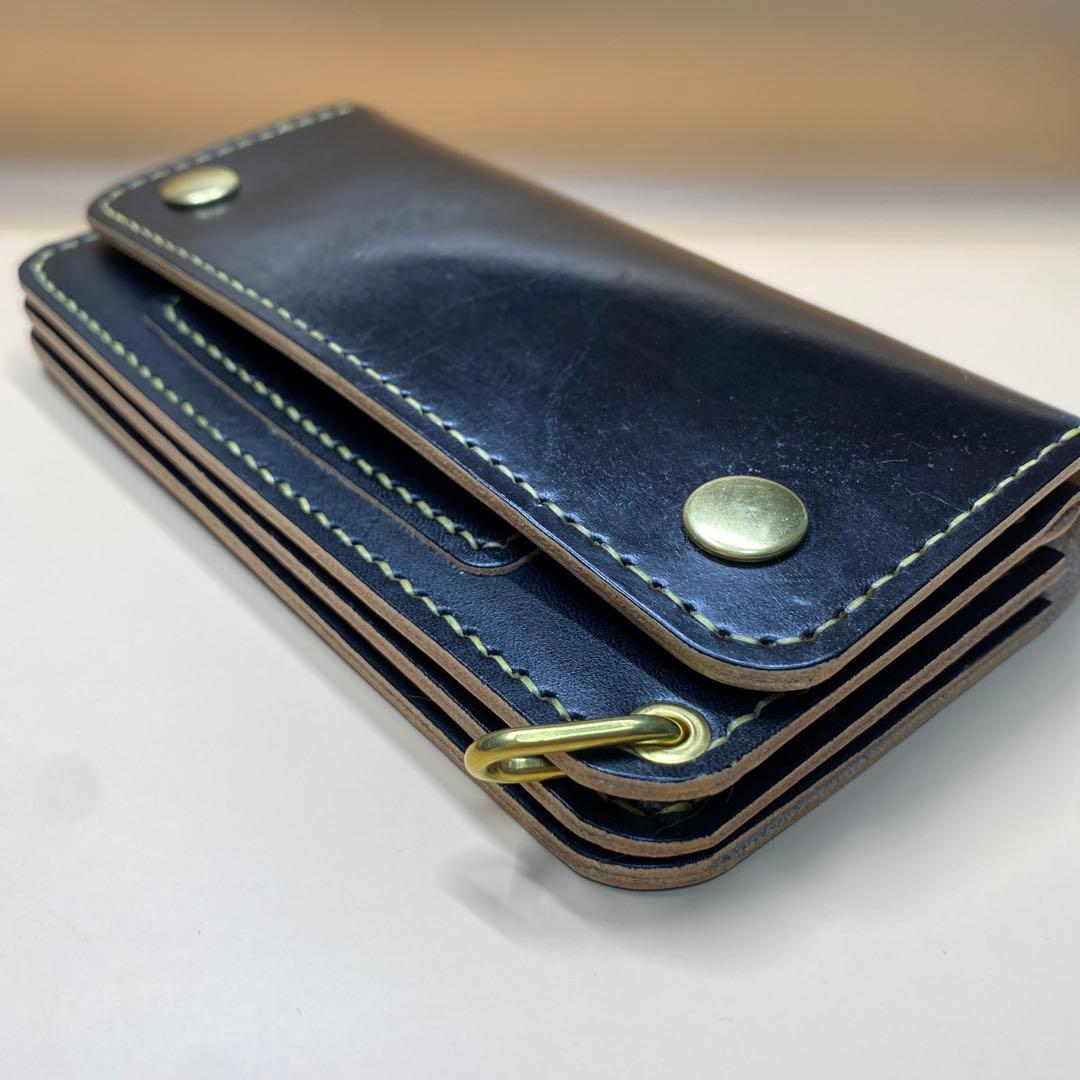 上質 無骨 艶 茶芯 丘染め 三層 マチ ロング トラッカーウォレット