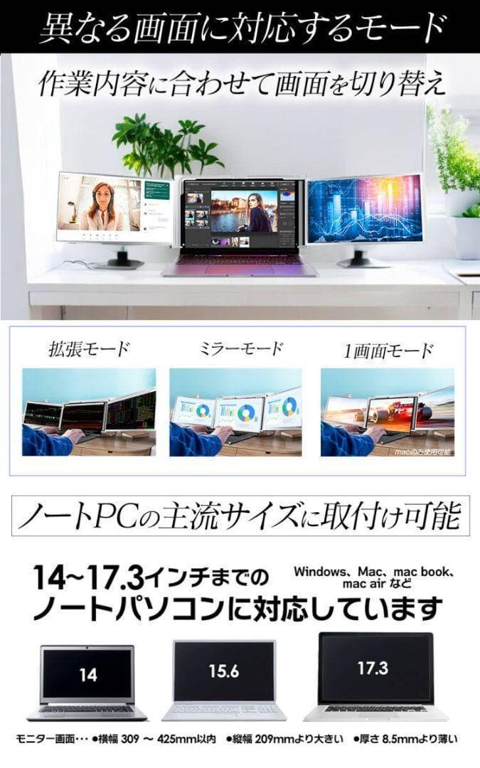 トリプルディスプレイ デュアルモニター 14インチ モバイルモニター 2185