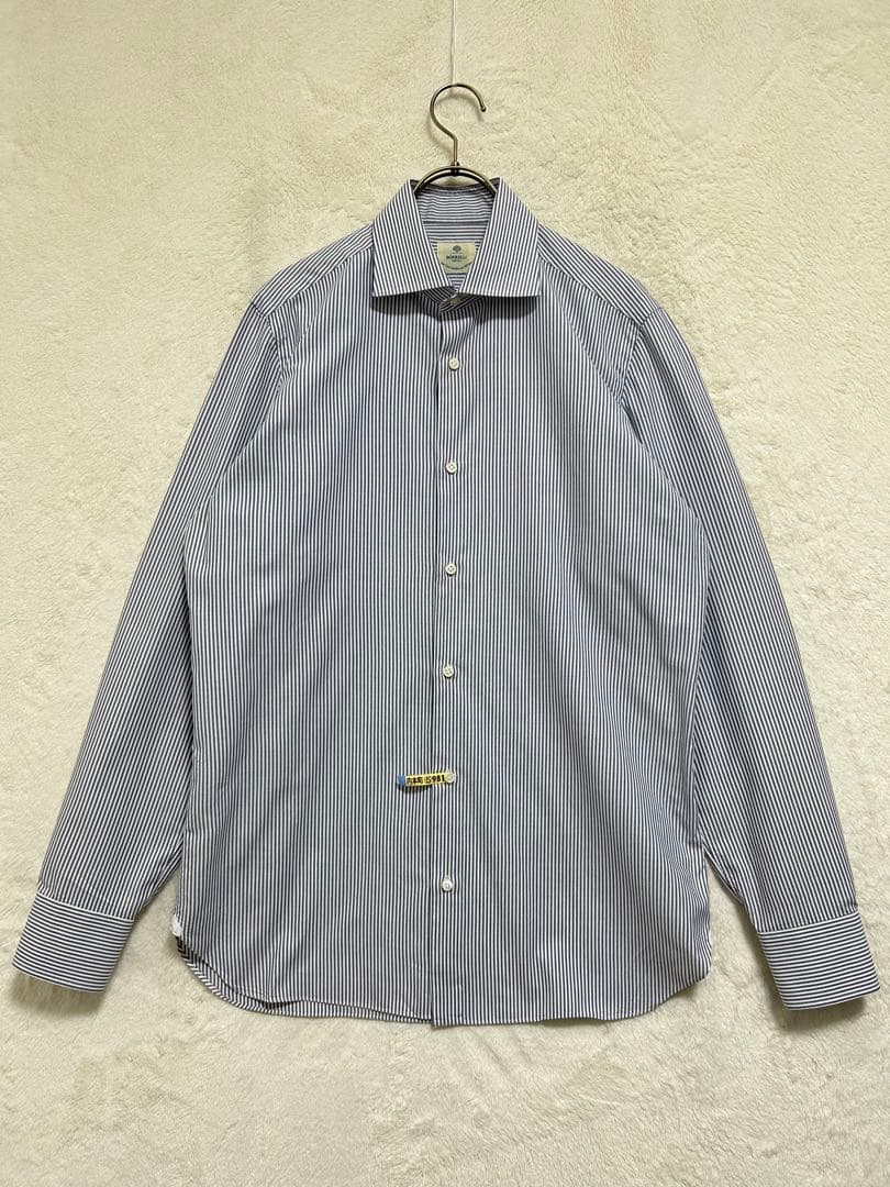 【新品同様】 LUIGI BORRELLI ワイドカラーシャツ 39 M 白×紺