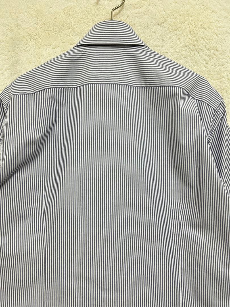 【新品同様】 LUIGI BORRELLI ワイドカラーシャツ 39 M 白×紺