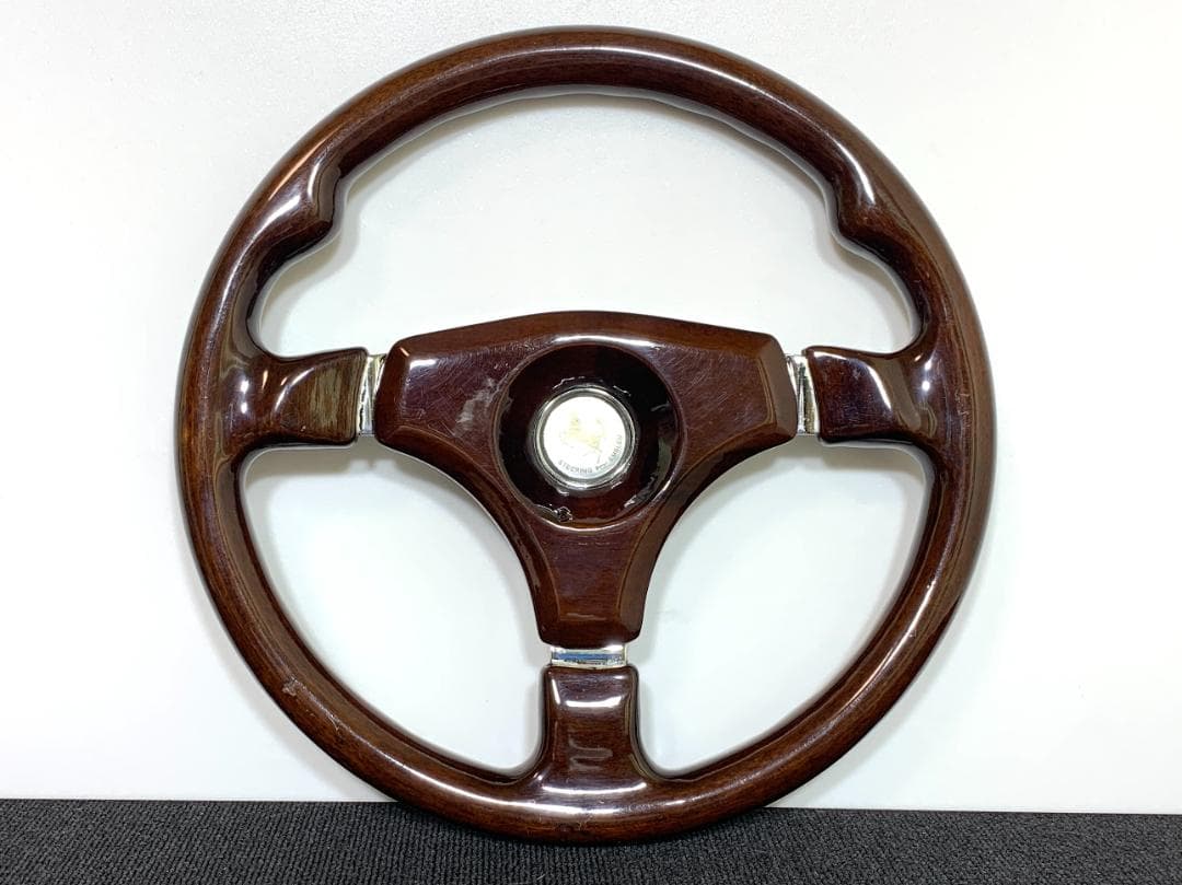 ダークブラウン ウッド ステアリング 35パイ センターパッド＆ホーンボタン付き