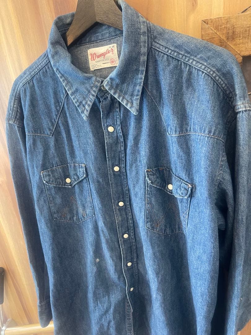 Wranglerデニムシャツ18-35 エクストラロングテールUSA製XL値下無