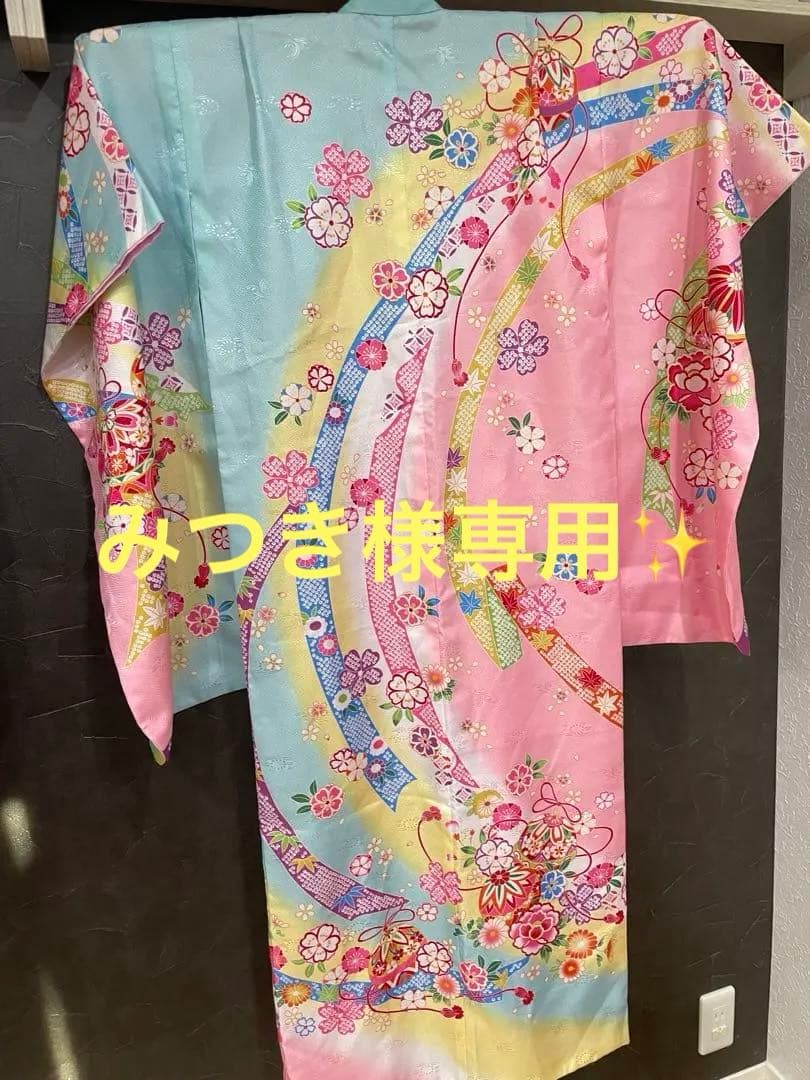 七五三用 花柄 着物 青とピンク