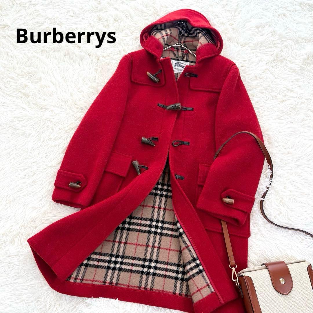 はなふう　バーバリー ダッフルコート ウール100 ノバチェック 赤