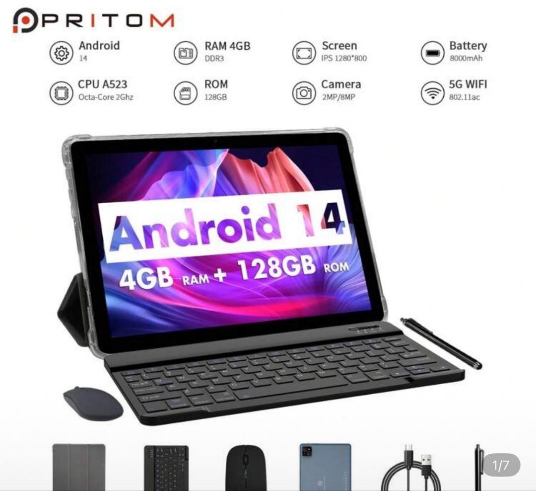 PRITOM Androidタブレット 4GB RAM 128GB ROM