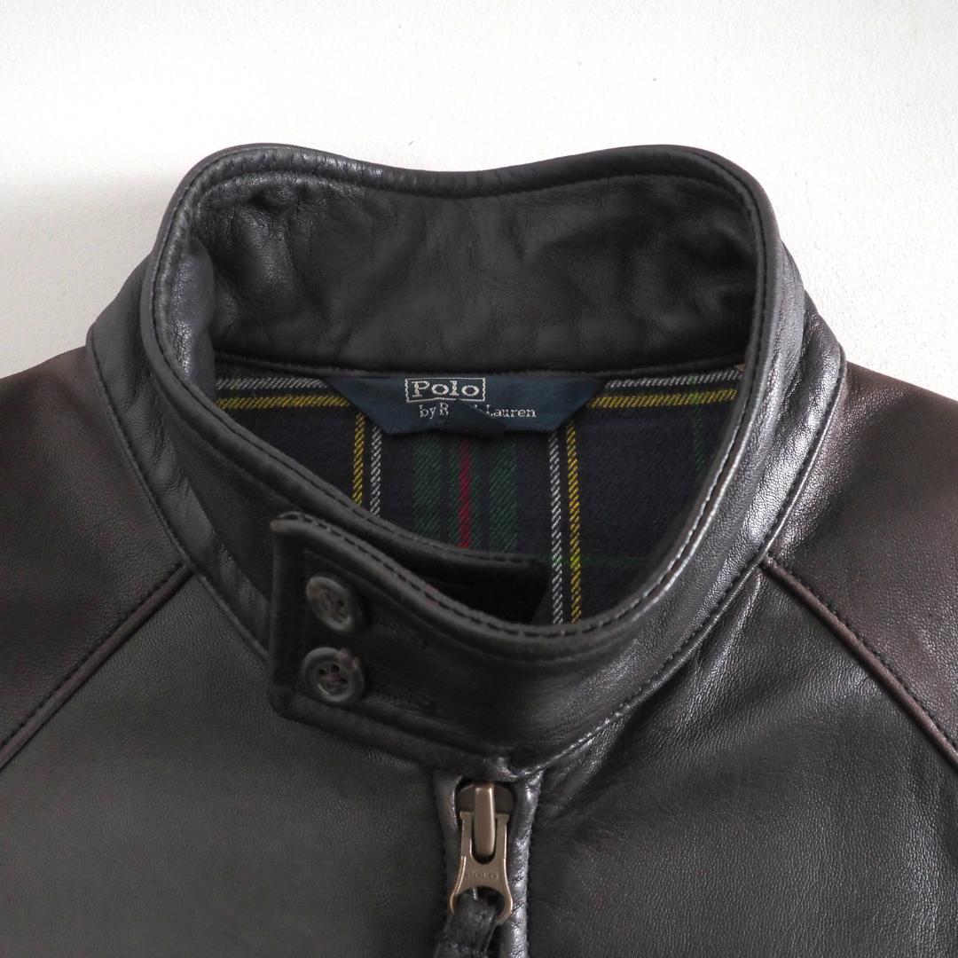 ラルフローレン　羊革　レザージャケット　ブラウン　裏地チェック　美品