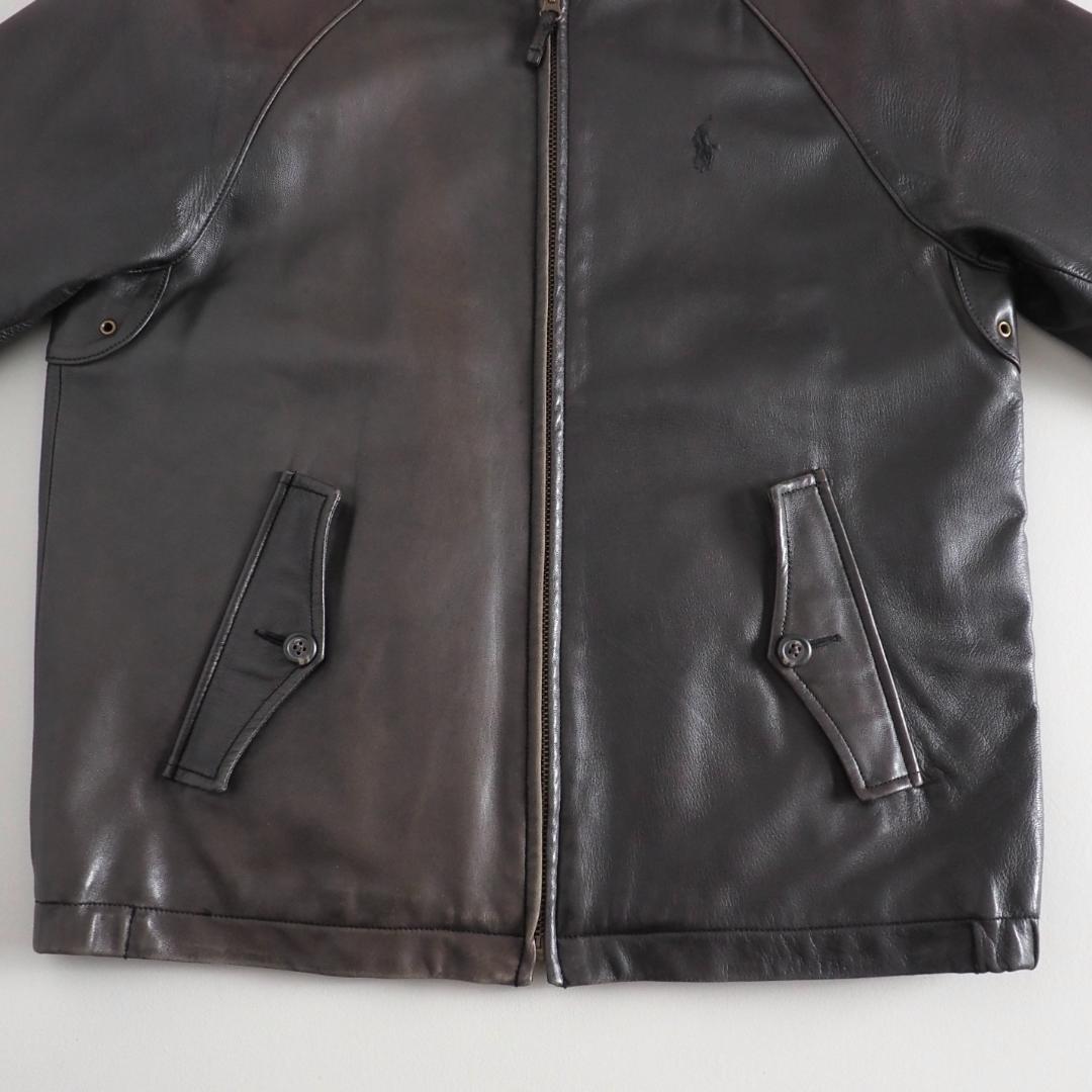 ラルフローレン　羊革　レザージャケット　ブラウン　裏地チェック　美品