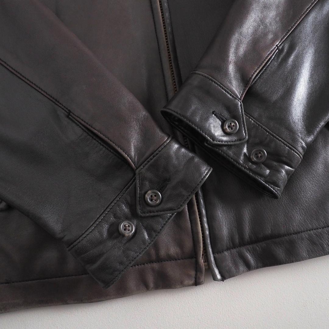 ラルフローレン　羊革　レザージャケット　ブラウン　裏地チェック　美品