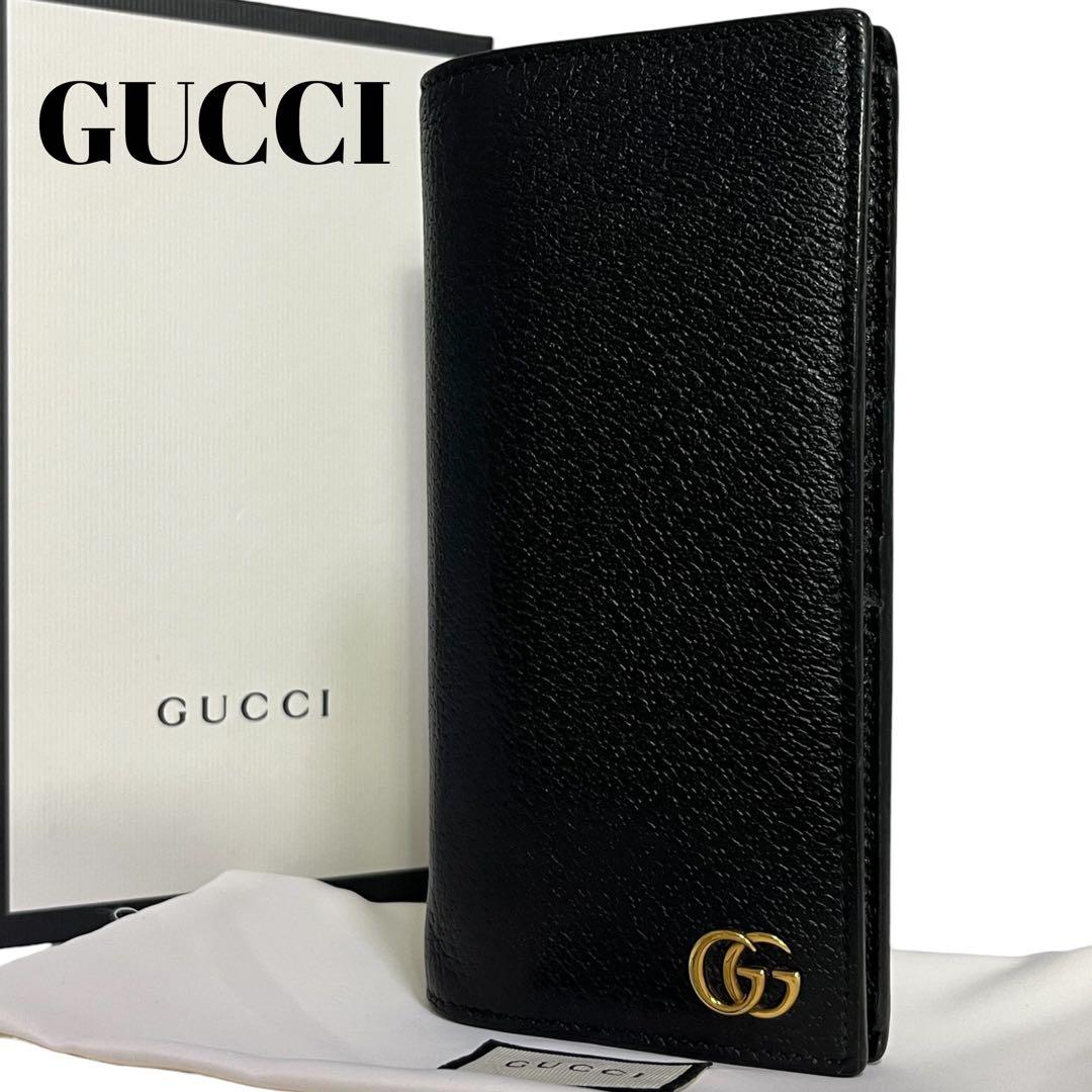 希少✨グッチ 長財布 GG ロゴ金具 マーモント レザー ブラック 黒