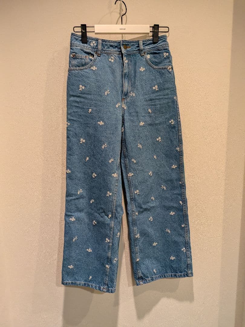極美品 セザンヌ SÉZANE 花刺繍 ワイドデニム Le Crop 36
