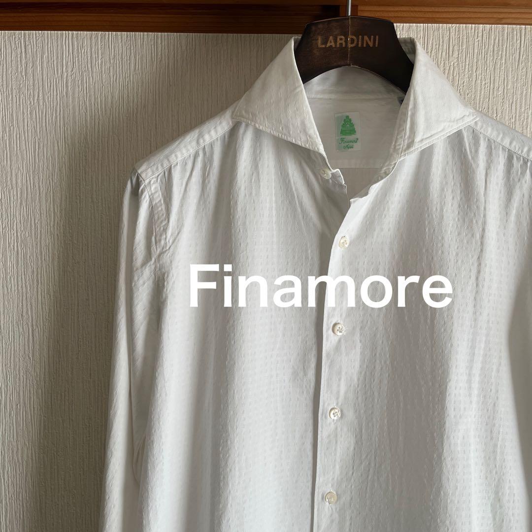 【美品】Finamore フィナモレ　小紋刺繍　シャツ