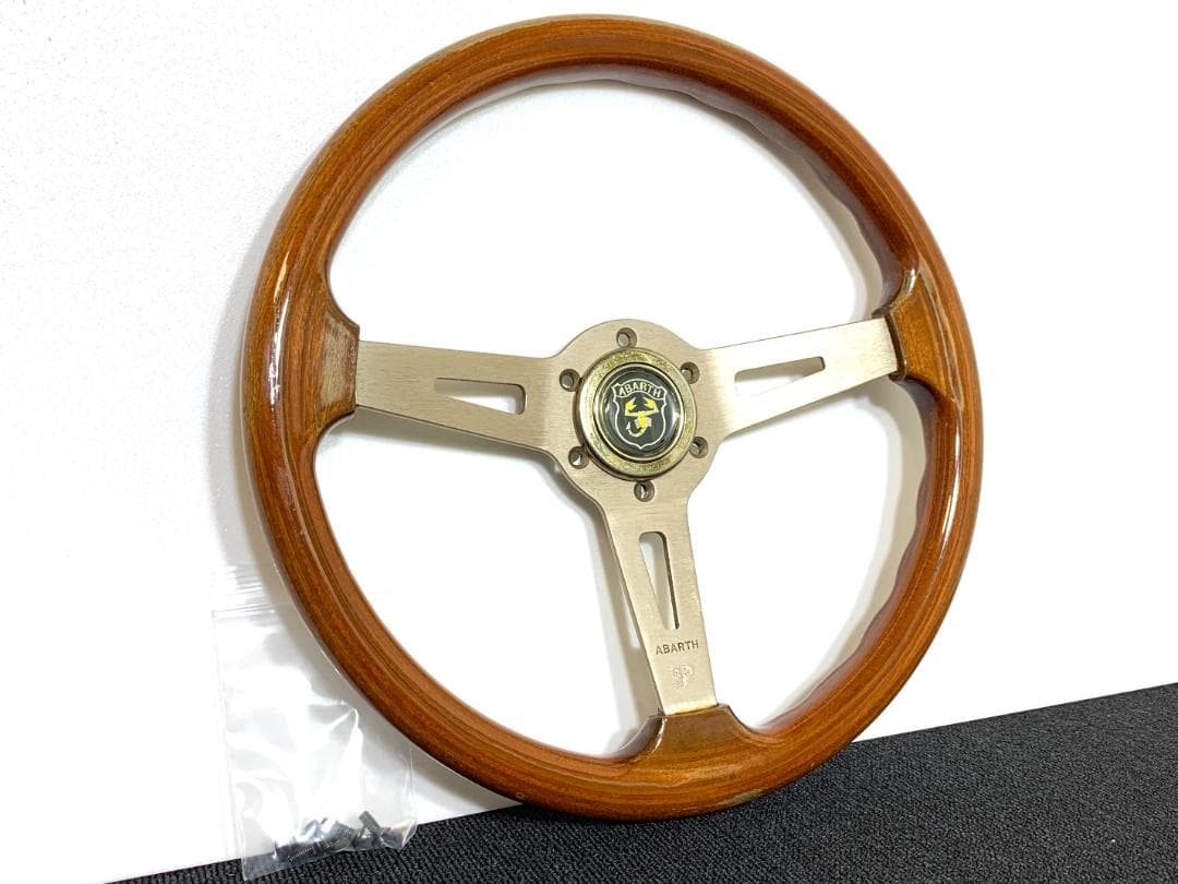 アバルト ゴールド ウッドステアリング 35Φ ホーンボタン付 当時物 旧車