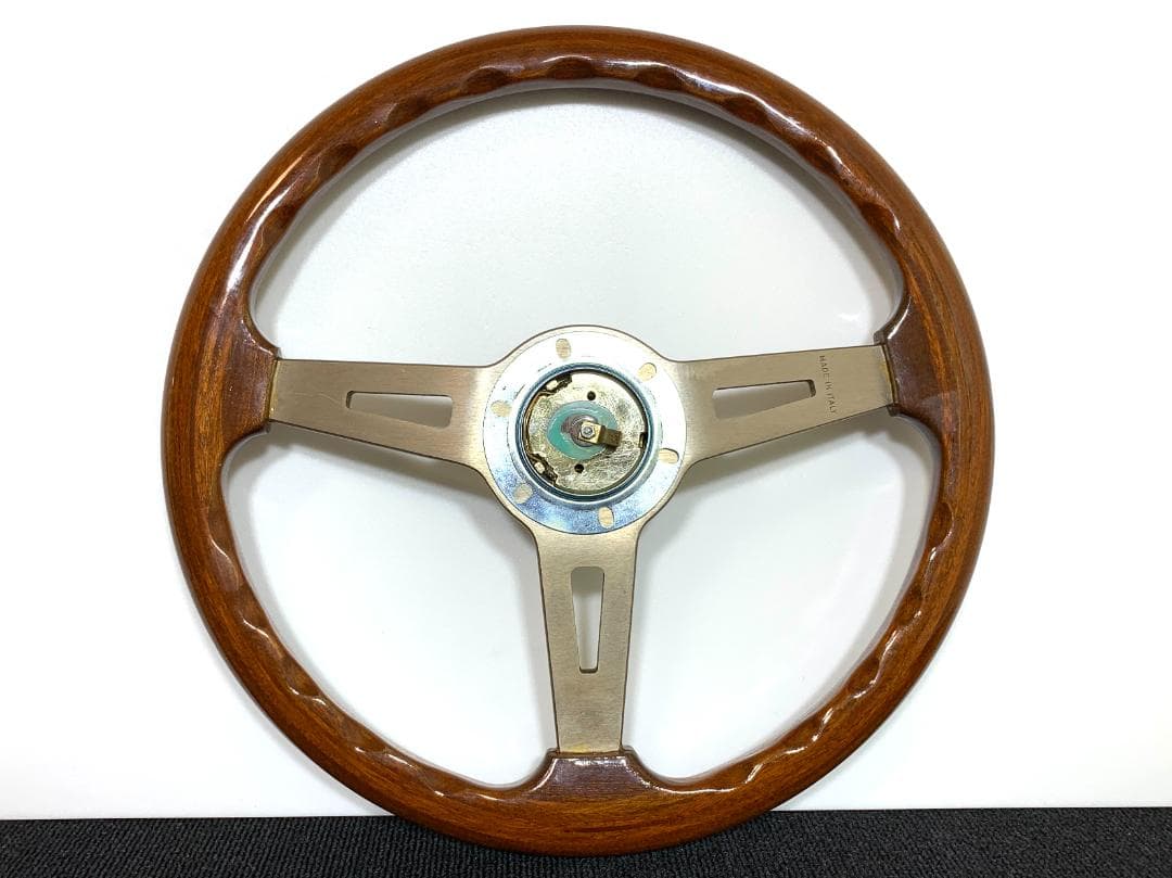アバルト ゴールド ウッドステアリング 35Φ ホーンボタン付 当時物 旧車