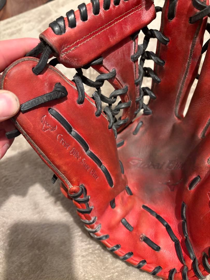 ピ*ウ様 ミズノ　グローバルエリート　硬式用 外野手用グラブ レッド 高校野球対