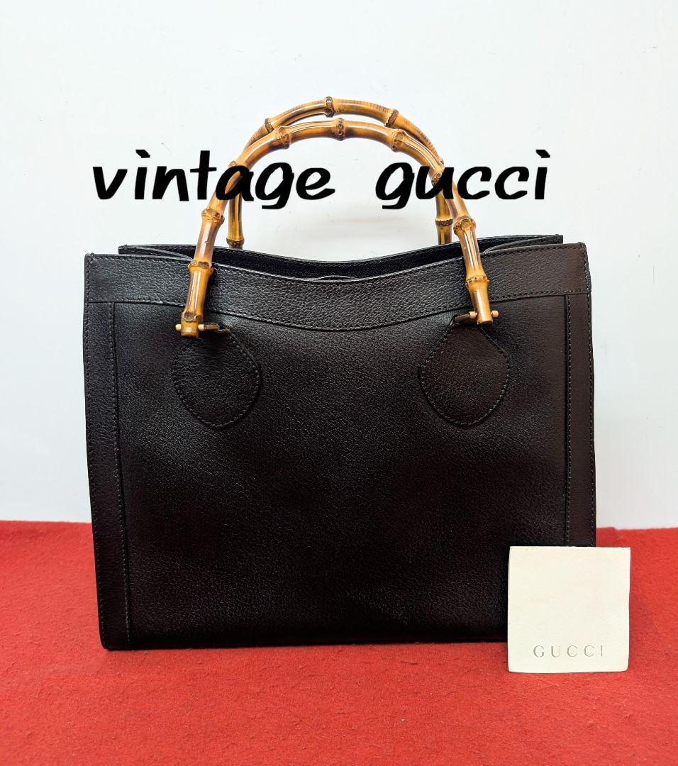 美品 極希少！Gucci バンブー レザーハンドバッグ トートバッグ ブラック