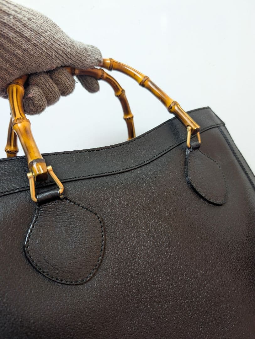 美品 極希少！Gucci バンブー レザーハンドバッグ トートバッグ ブラック