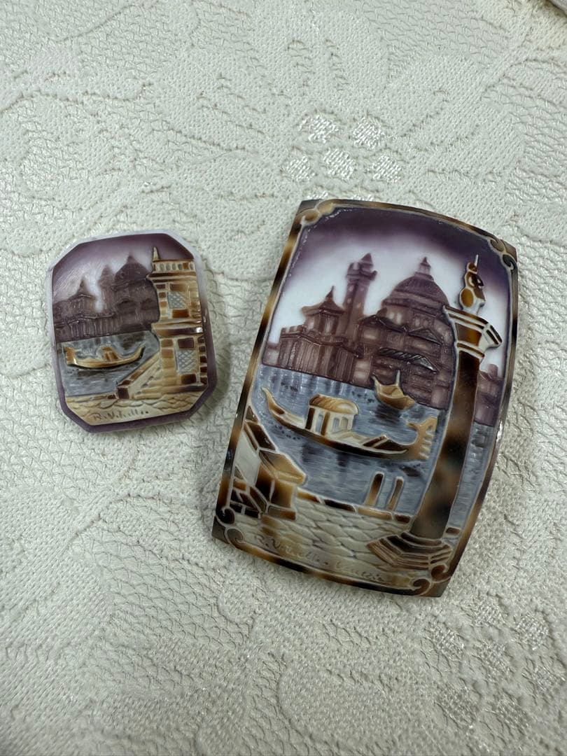 イタリア作家物　タイガーシェル　カメオルース　2点セット