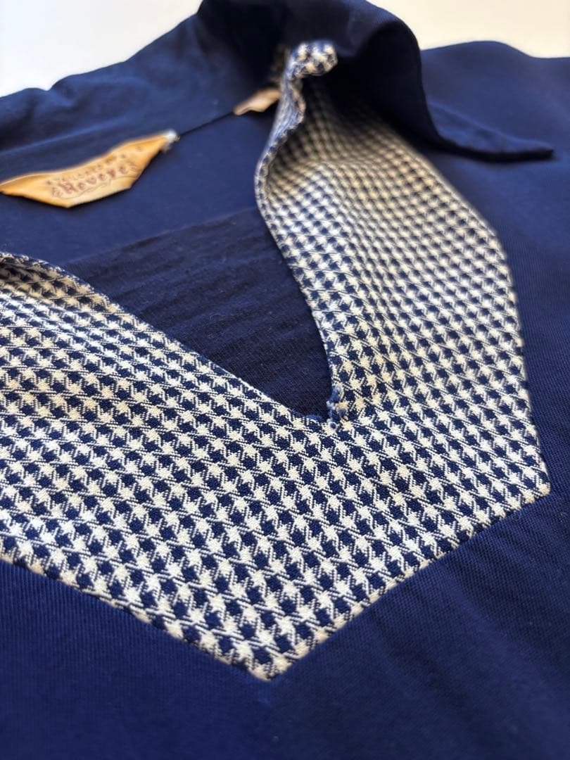 40s レーヨン プルオーバーシャツ ハウンドトゥース ヴィンテージ ネイビー