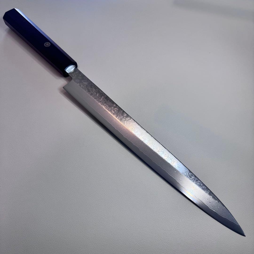 【鞘付き】 270mm 墨流し　柳刃包丁 紫檀八角柄 鏡面 刺身用
