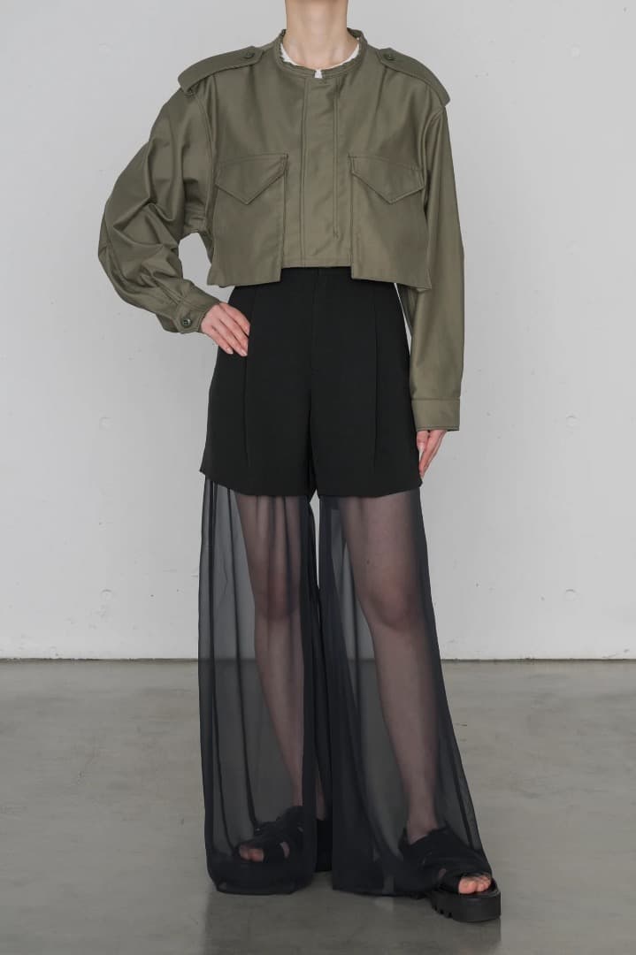 HYKE オリーブ クロップドジャケット ショルダーパッド付き