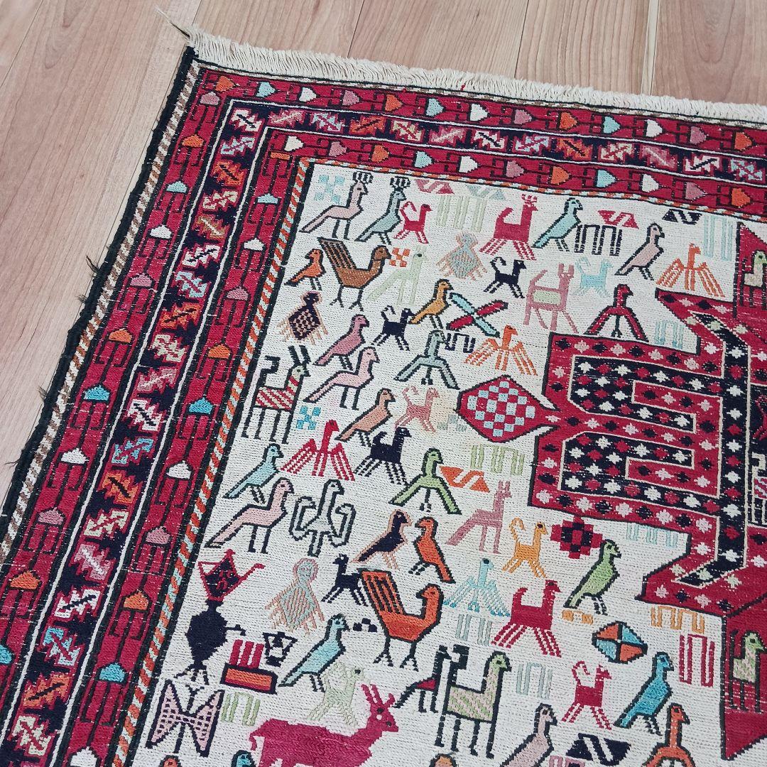 専用Y2773 イラン キリム ウール 手織り ラグマット 138×106㎝