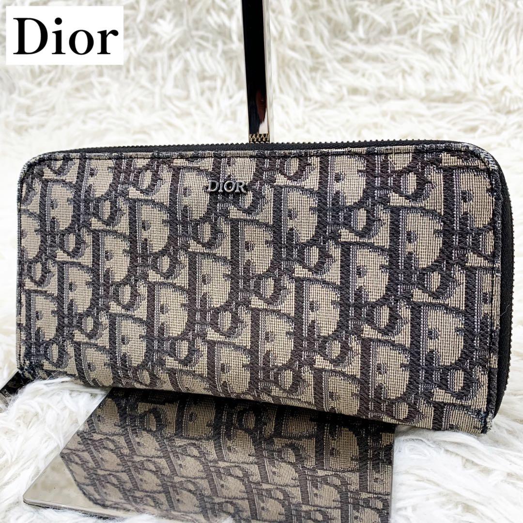 【✨美品✨】ディオール オブリーク ジャガード ラウンドジップウォレット