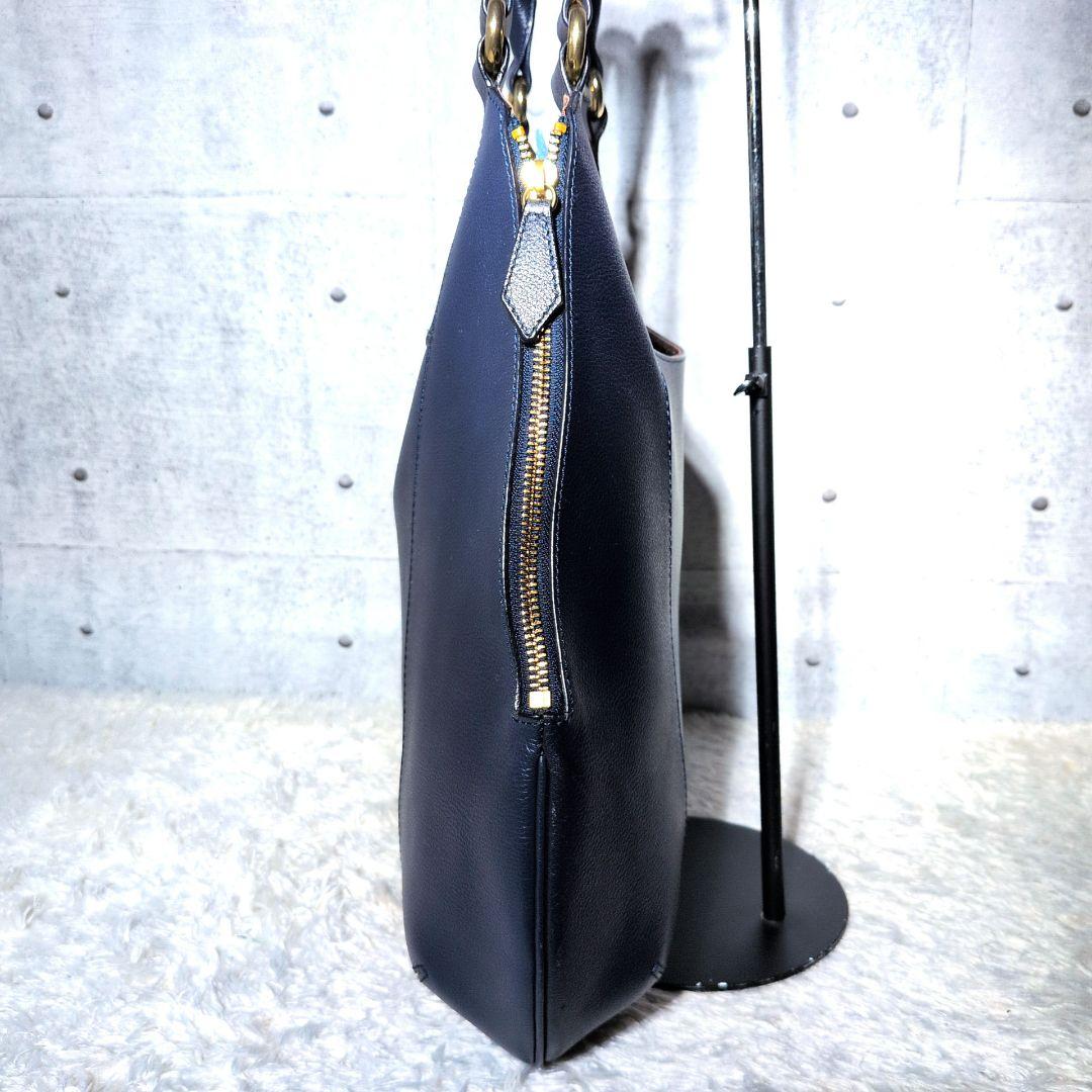 【極美品 A4◎】ハマノ　ペアシェイプ　トートバッグ　カデナ　シボ革　ネイビー