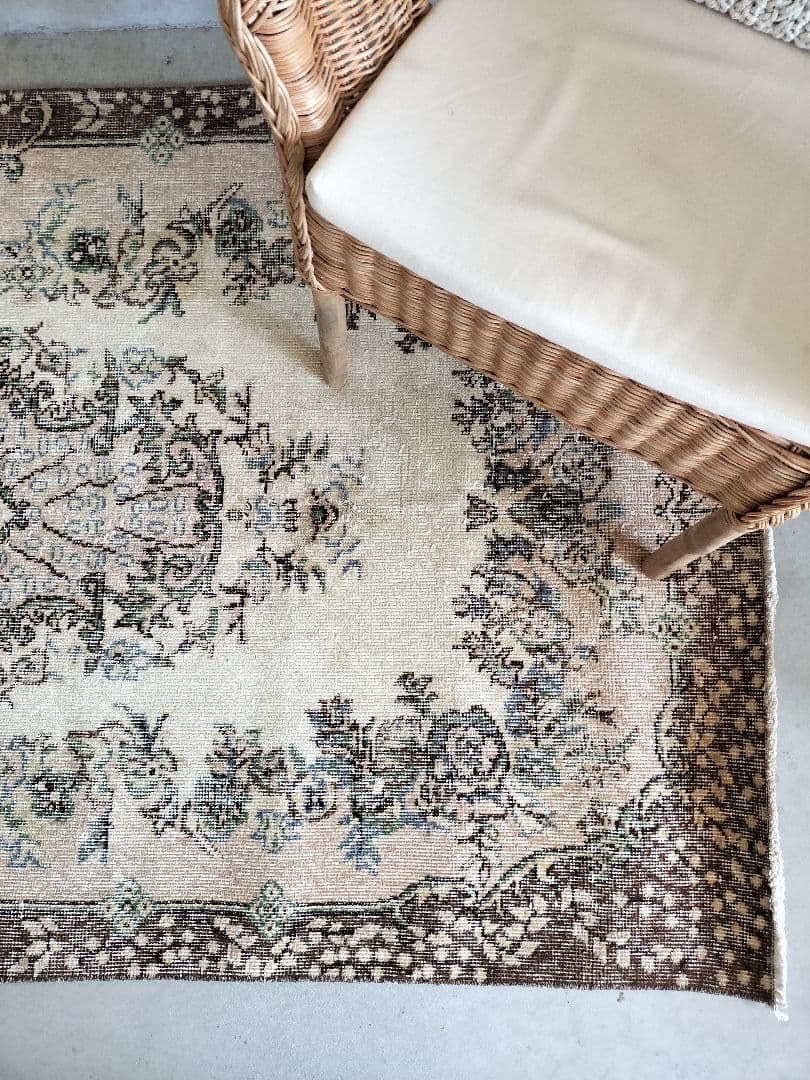 【はるさん専用】クリームとブラウンのトルコラグ　石田ゆり子さん　No.608