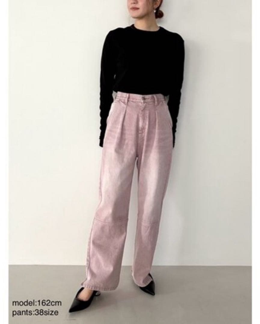 最終価格【YENN】ハイライズタックワイドパンツ／ピンク38