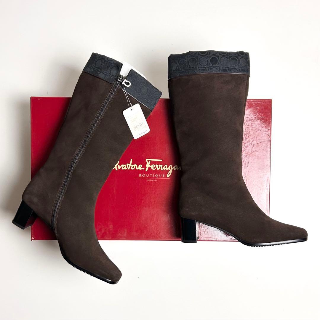 極美品✴︎サルヴァトーレフェラガモ/スエードレザーロングブーツ/ブラウン/23.5