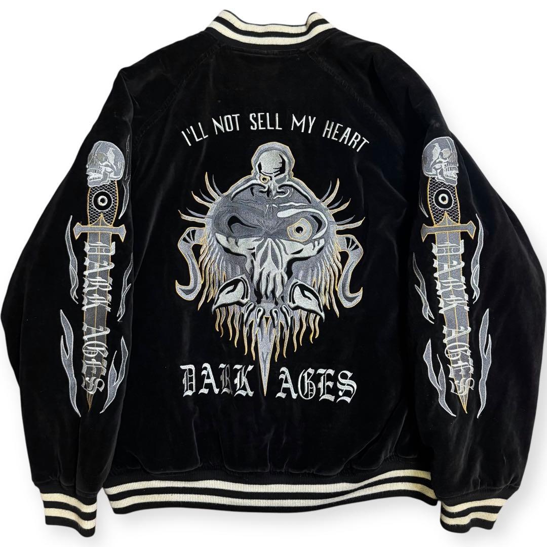 稀少 ビッグサイズ3L 別珍 スカジャン 髑髏 スーベニアジャケット ブラック