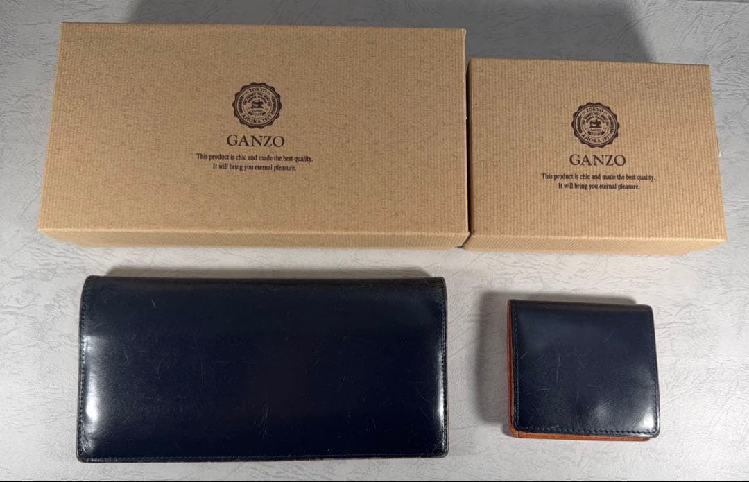 GANZO ブライドルレザー ネイビー 長財布 ケース セット