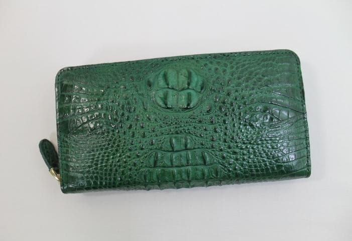 【専用】クロコダイル 財布 長財布 背部革 ラウンド グリーン 緑 ホーン