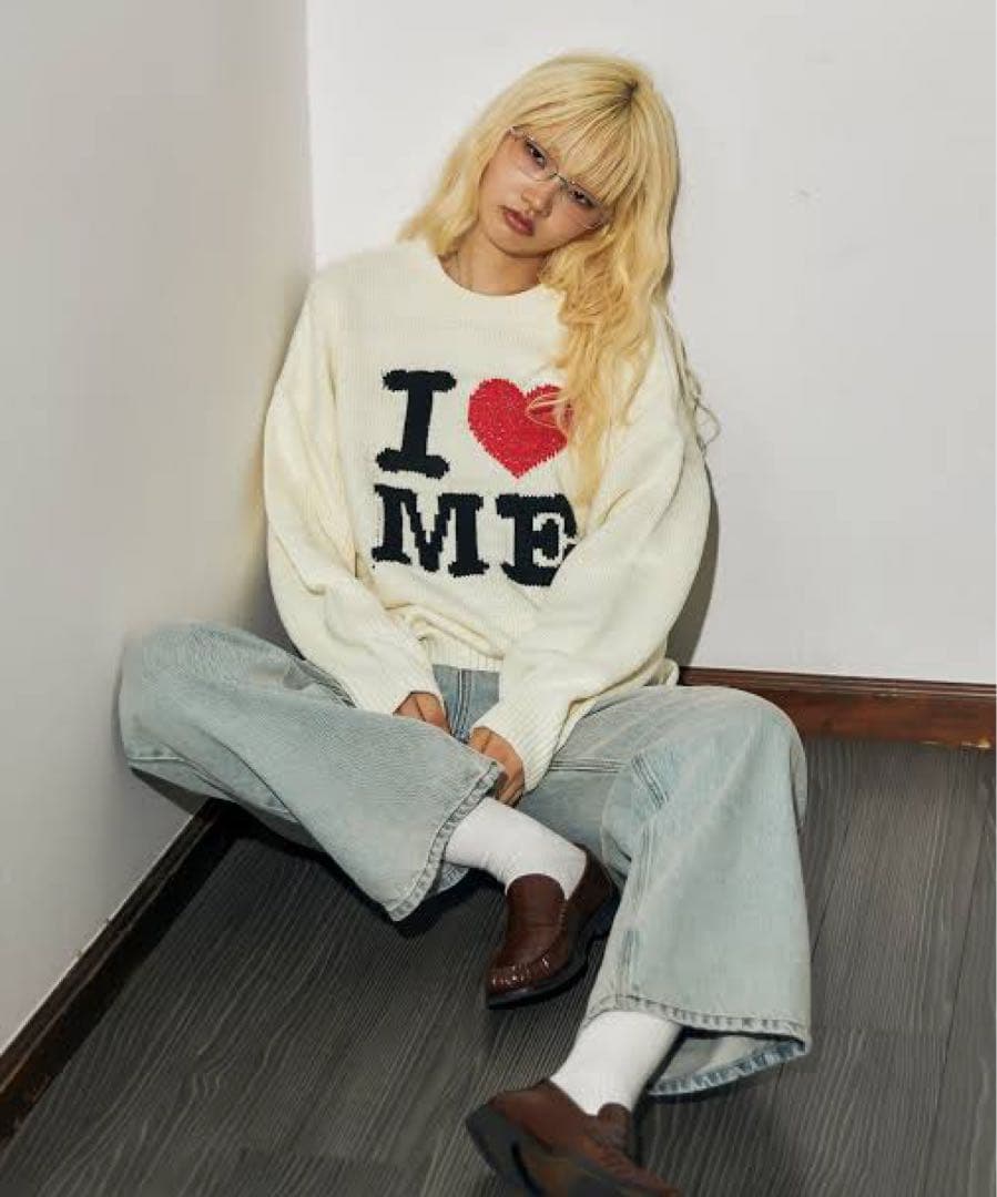 新品未使用　ME Logo jacquard lame knit top 白