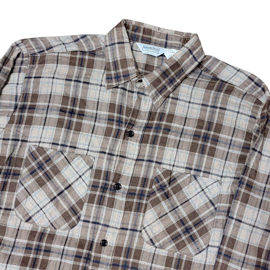 希少色 マルチブラウン USA製 FIVE BROTHER ネルシャツ L