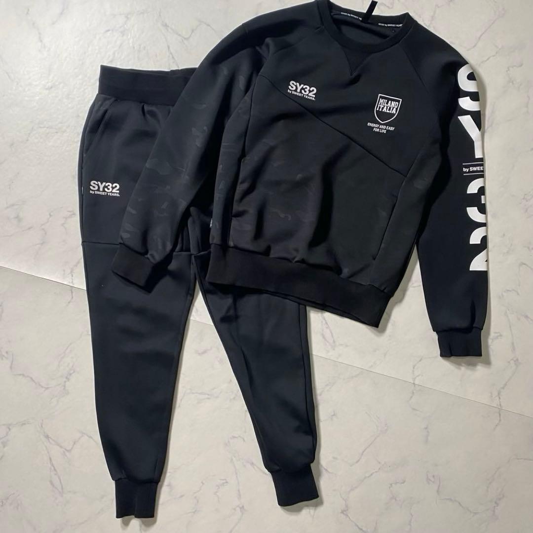 【美品】SY32　セットアップ　プリント　ダブルニットエンボスカモロゴ　イージー