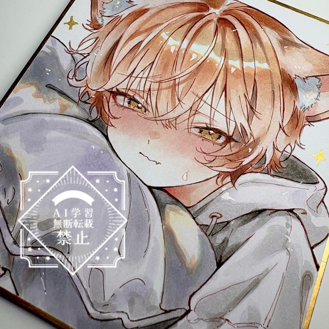 苺*様 一点物 オリジナル 色紙 手描きイラスト アナログ 男の子 創作 原画