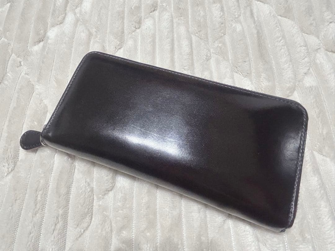 【GANZO】コードバン ラウンドファスナー長財布 ブラック ※wax付き