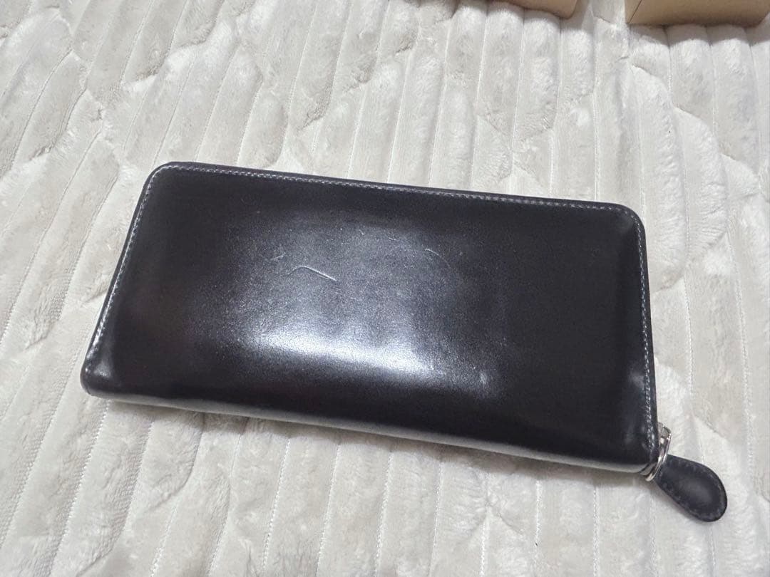 【GANZO】コードバン ラウンドファスナー長財布 ブラック ※wax付き