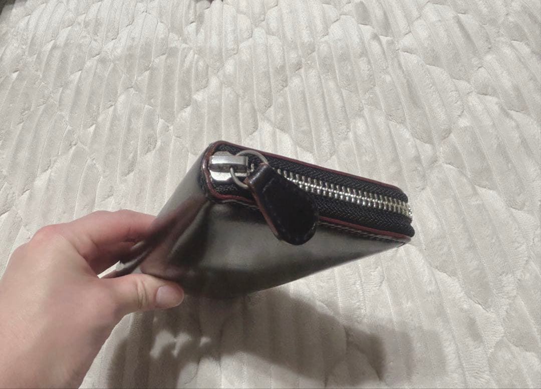 【GANZO】コードバン ラウンドファスナー長財布 ブラック ※wax付き