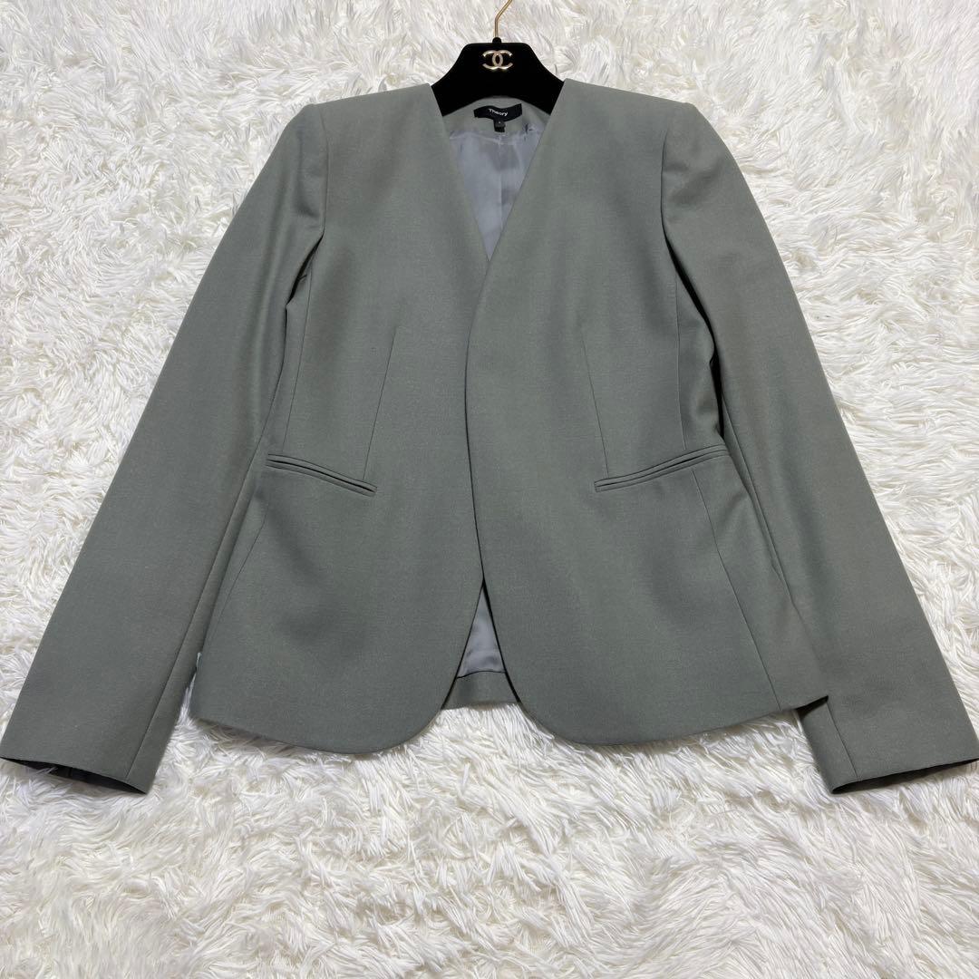 【極美品】セオリー セットアップ スーツ ノーカラー SAXONY ウエストゴム