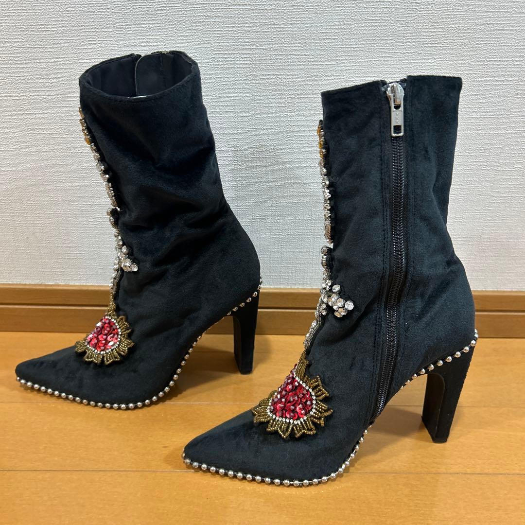 【激レア】YELLOW ビジューブーツ 個性派 ポインテッド 24cm