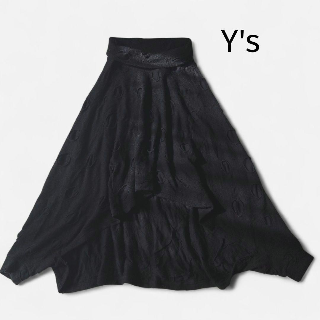 Y'sワイズ　ドットホールニット　ワイドシルエット　ポンチョ　タートルネック