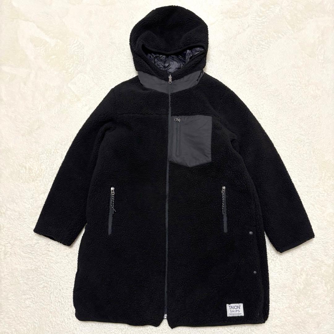 【SHIPS別注】 TAION ボア×ダウン リバーシブルコート 38 ブラック