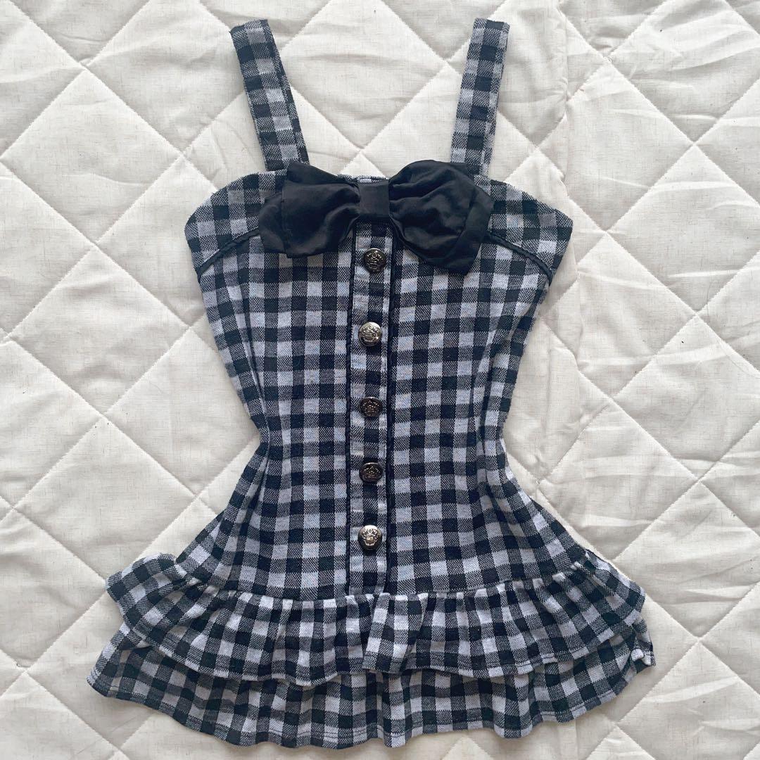 00s darkcore TRALALA系 ビッグリボンフリルチェックキャミ