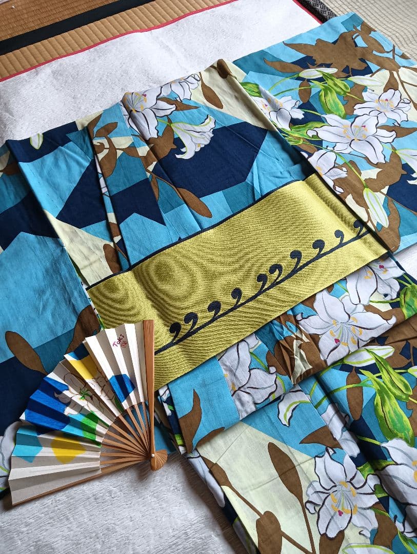 HATA TOKI(羽田登喜男の孫)浴衣、帯、手描き扇子一式　未着用 保管品