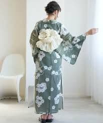 新品　ひよこ商店 高級変わり織 浴衣　セット　翡翠色に麻の葉と重なる梅