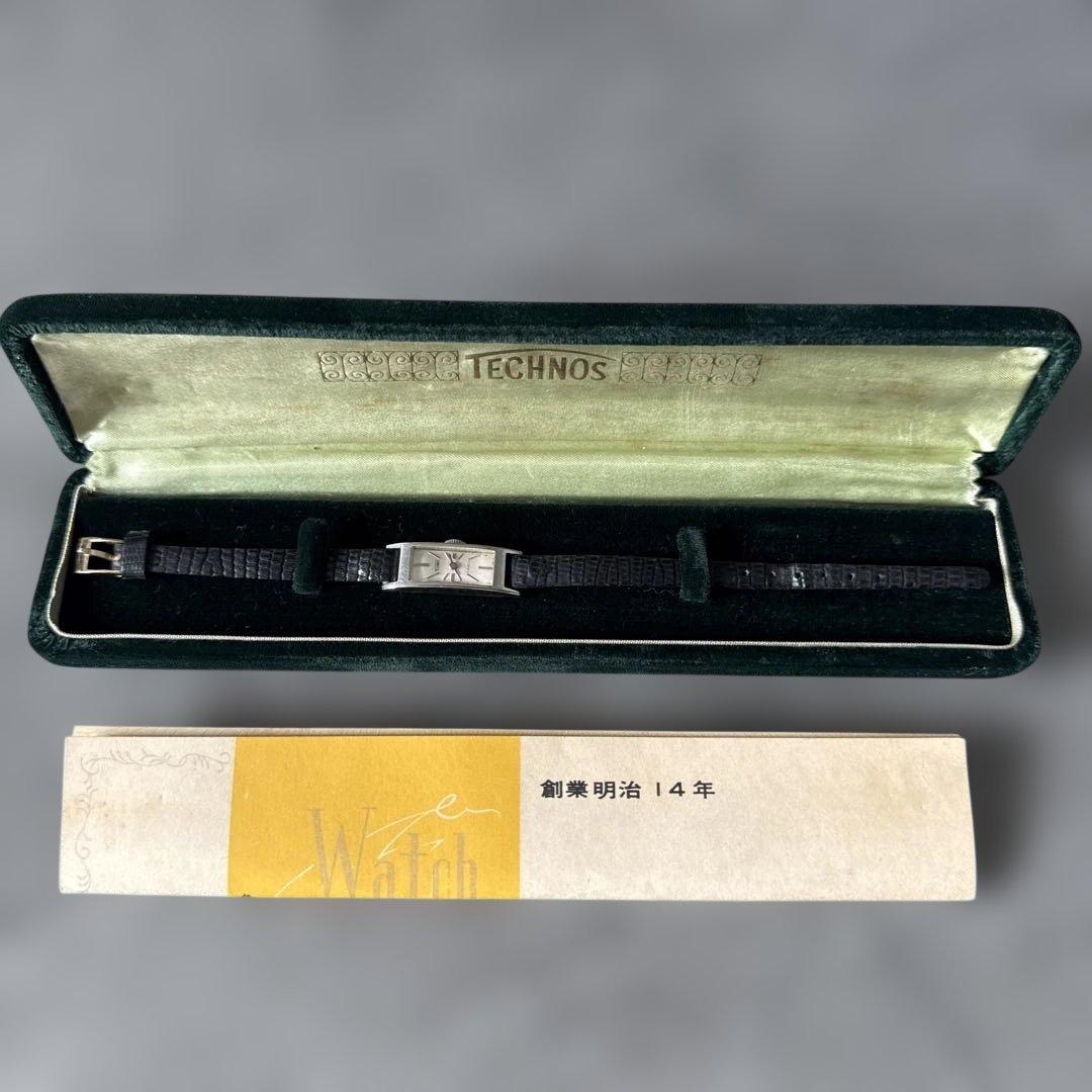テクノス TECHNOS プラチナ 17石 手巻き レディース腕時計 動作確認済